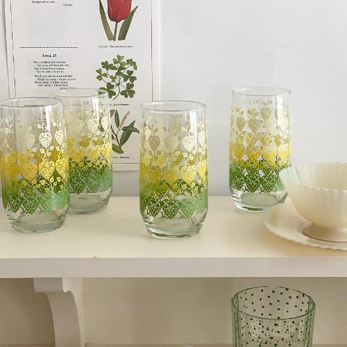 [vintage] 옐로우/그린 하트 글라스