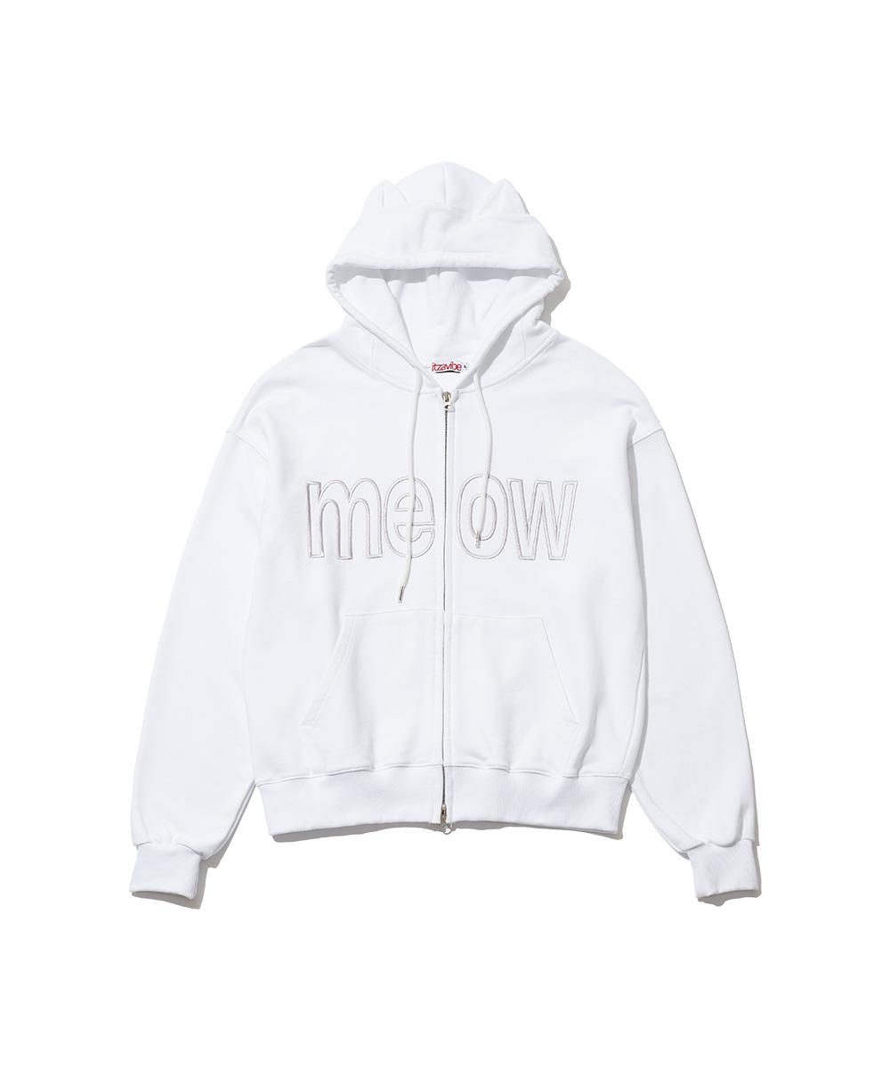 MEOW CAT EAR HOODIE ZIP UP - WHITE