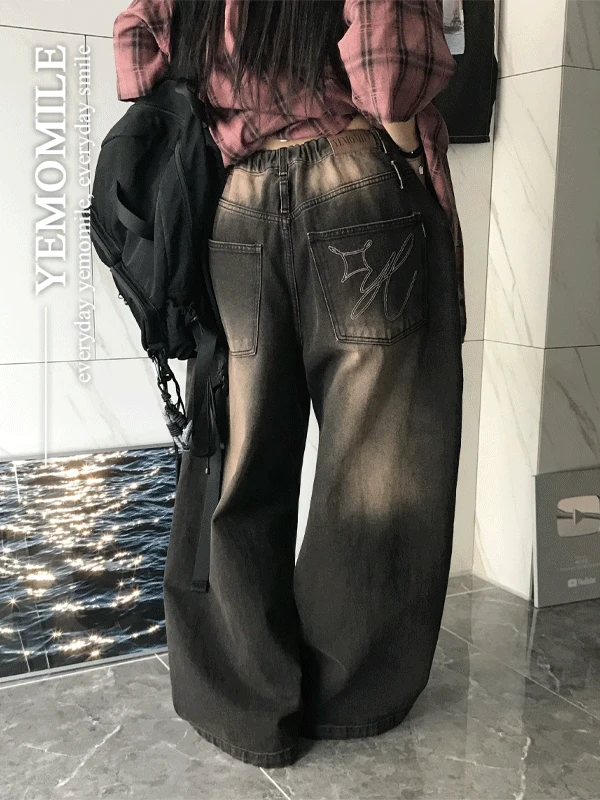 [YEPA0009] 스트링 자수 워싱 와이드 팬츠 (unisex/숏,롱)