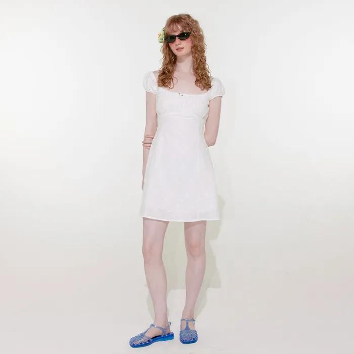 Cream Rose Mini Dress (White)