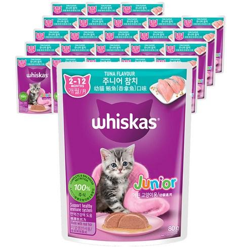 위스카스 주니어 고양이 주식 파우치, 참치, 80g, 24개 - 습식/소프트사료 | 쿠팡