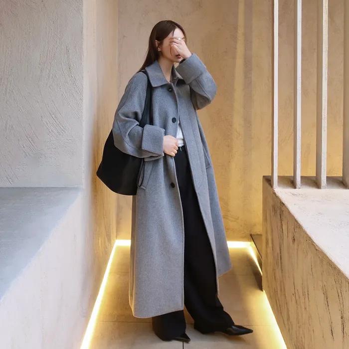 우든 캐시미어 발마칸 롱 코트 (그레이)