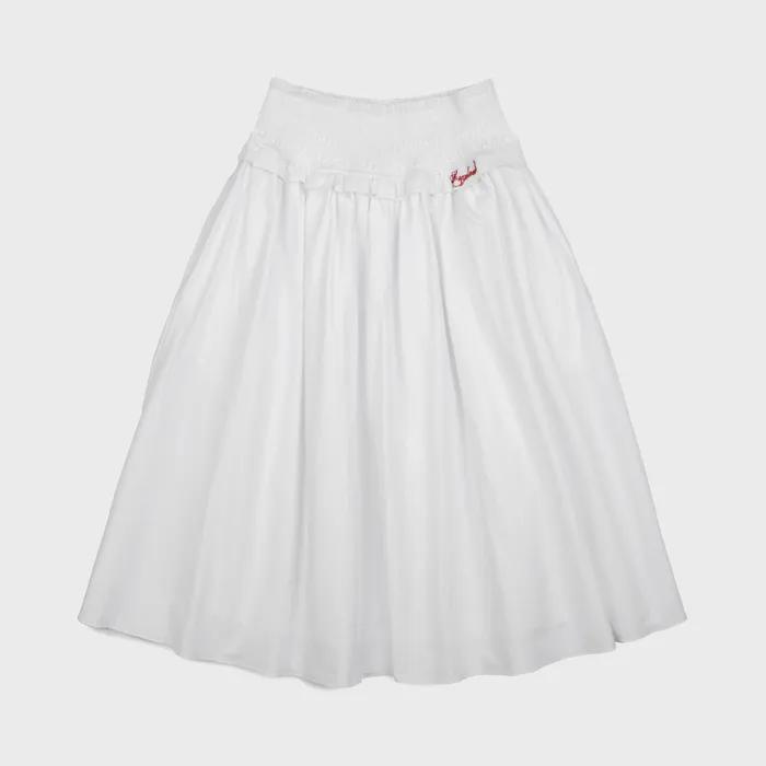 Shirred Waist Band Midi Skirt White