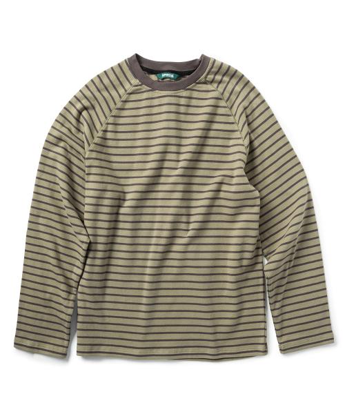 스트라이프 래글런 긴팔티 - 카키