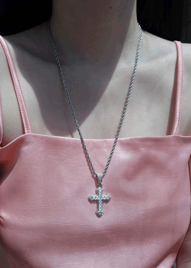 4월7일입고, high-quality*] bold cubic cross necklace | 볼드 큐빅 십자가 목걸이 (지르콘/써지컬)
