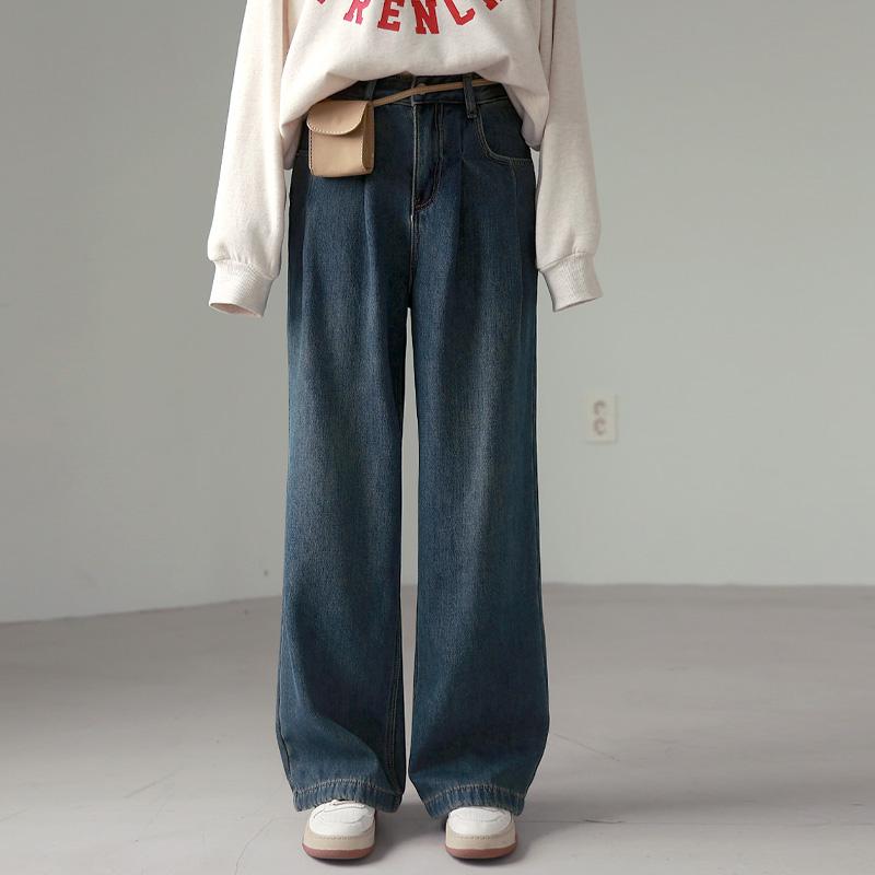 [S~XL](밍크기모.ver추가) 웰릿 핀턱 와이드 데님팬츠