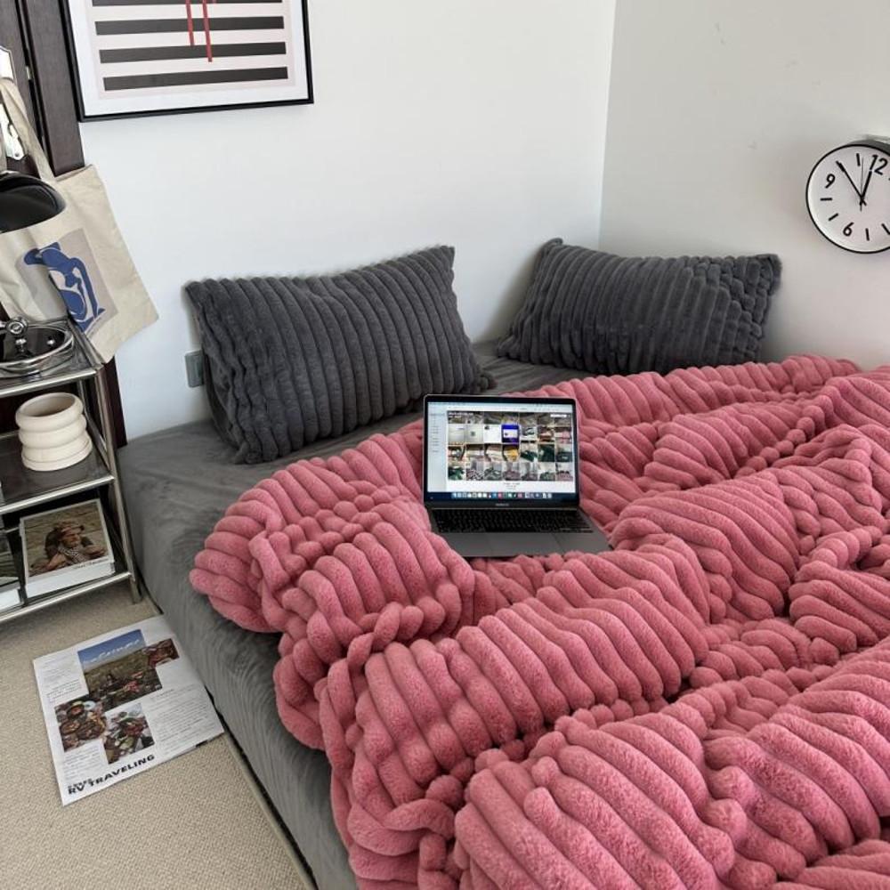 극세사이불 겨울 배게 침구커버 인조 토끼털 폭신한 원룸침구 슈퍼싱글 퀸 킹 그레이핑크