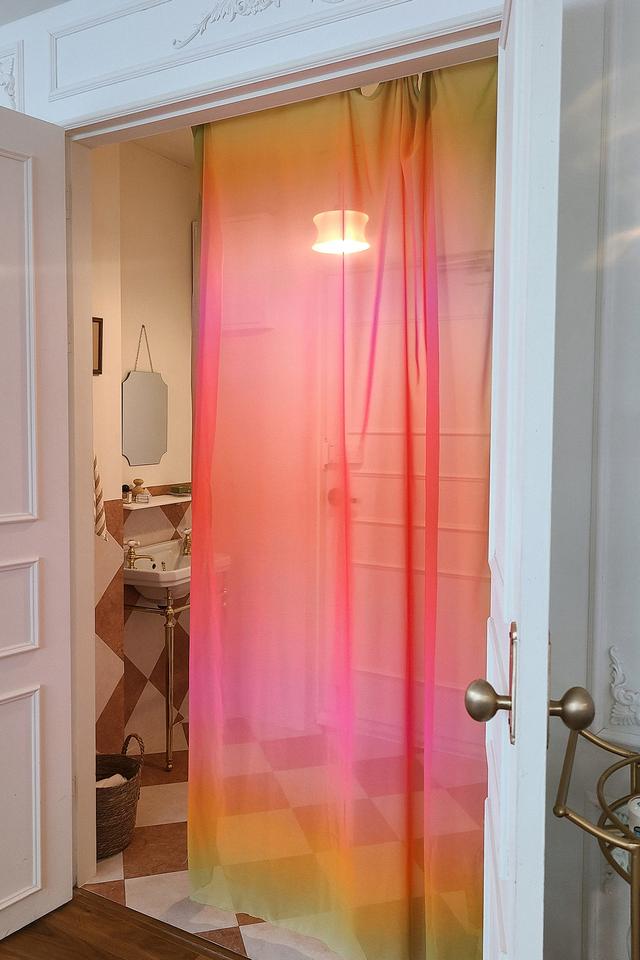 GRADATION CHIFFON CURTAINPink&green