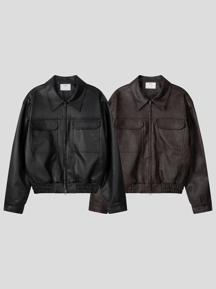 Nesk two pocket leather jacket(2c)