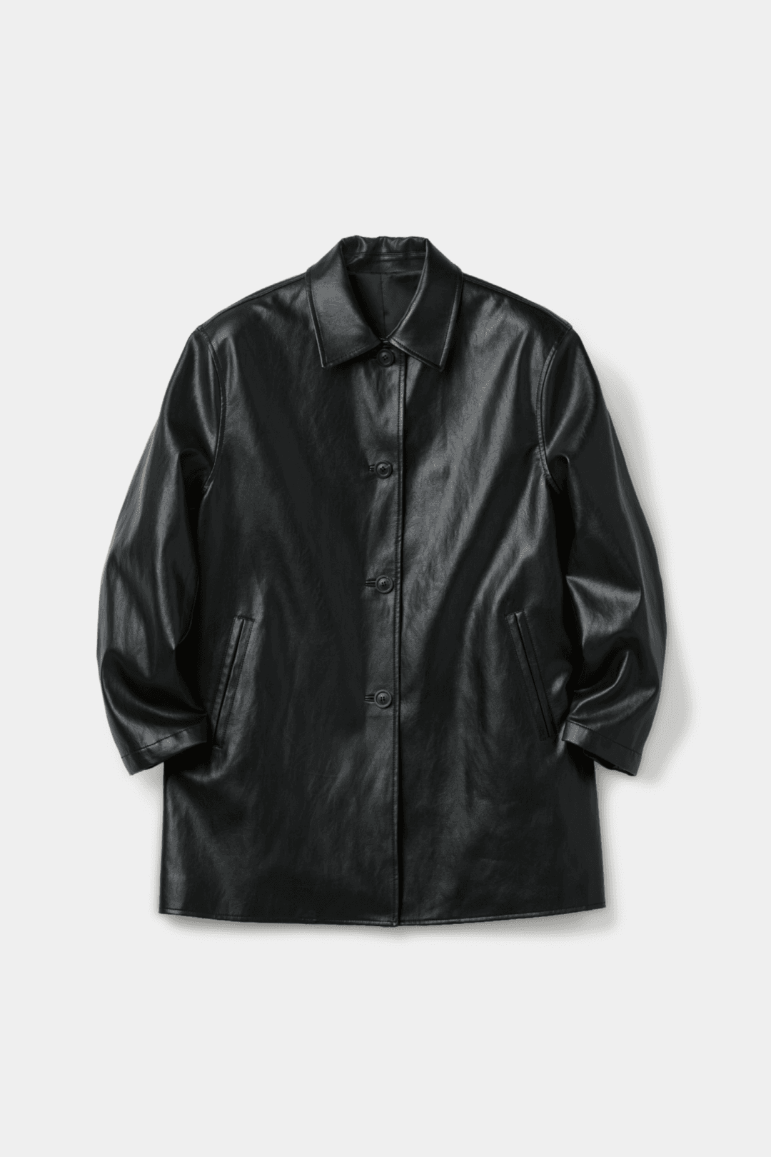 페이크 레더 카 코트 (블랙)