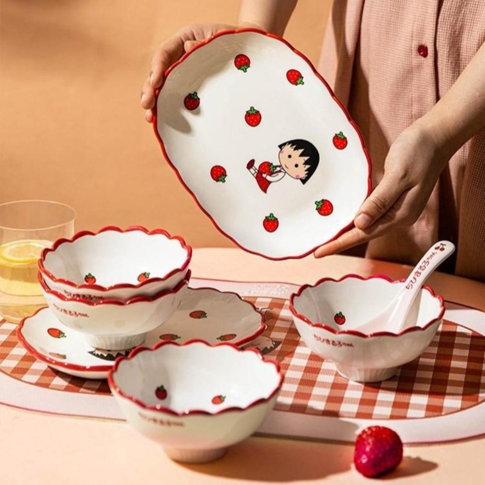 체리 마루코 딸기 식기 세트 스트로베리 레이스 도자기 접시 마루코는 아홉살