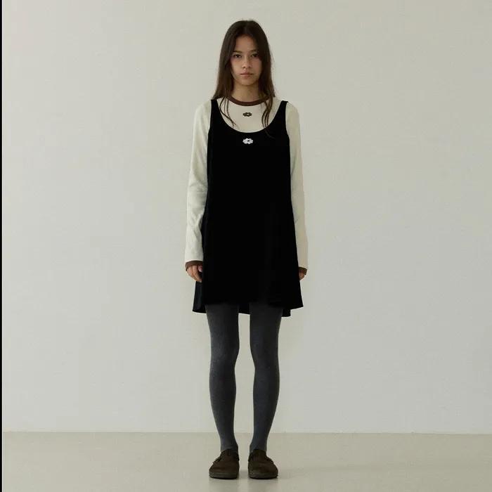 FLOWER POINT SLEEVELESS MINI DRESS black