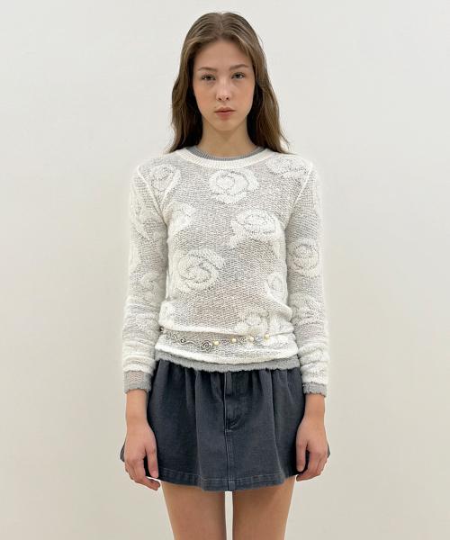 Rose Artwork Long Sleeve Knit (Ivory)