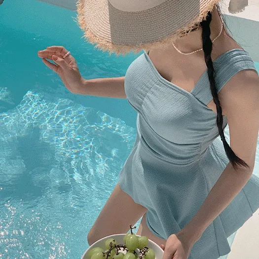 [체형커버/3col]청순 셔링 스트링 모노키니 플레어 원피스 수영복