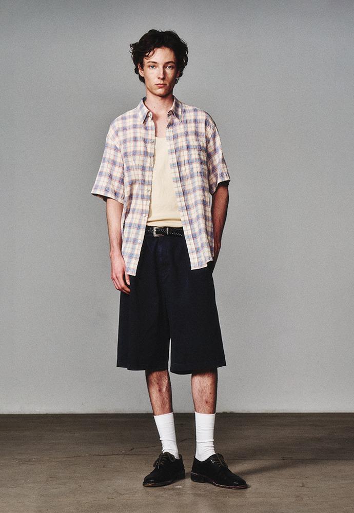 Vintage Check Half Shirt_Cream/Blue