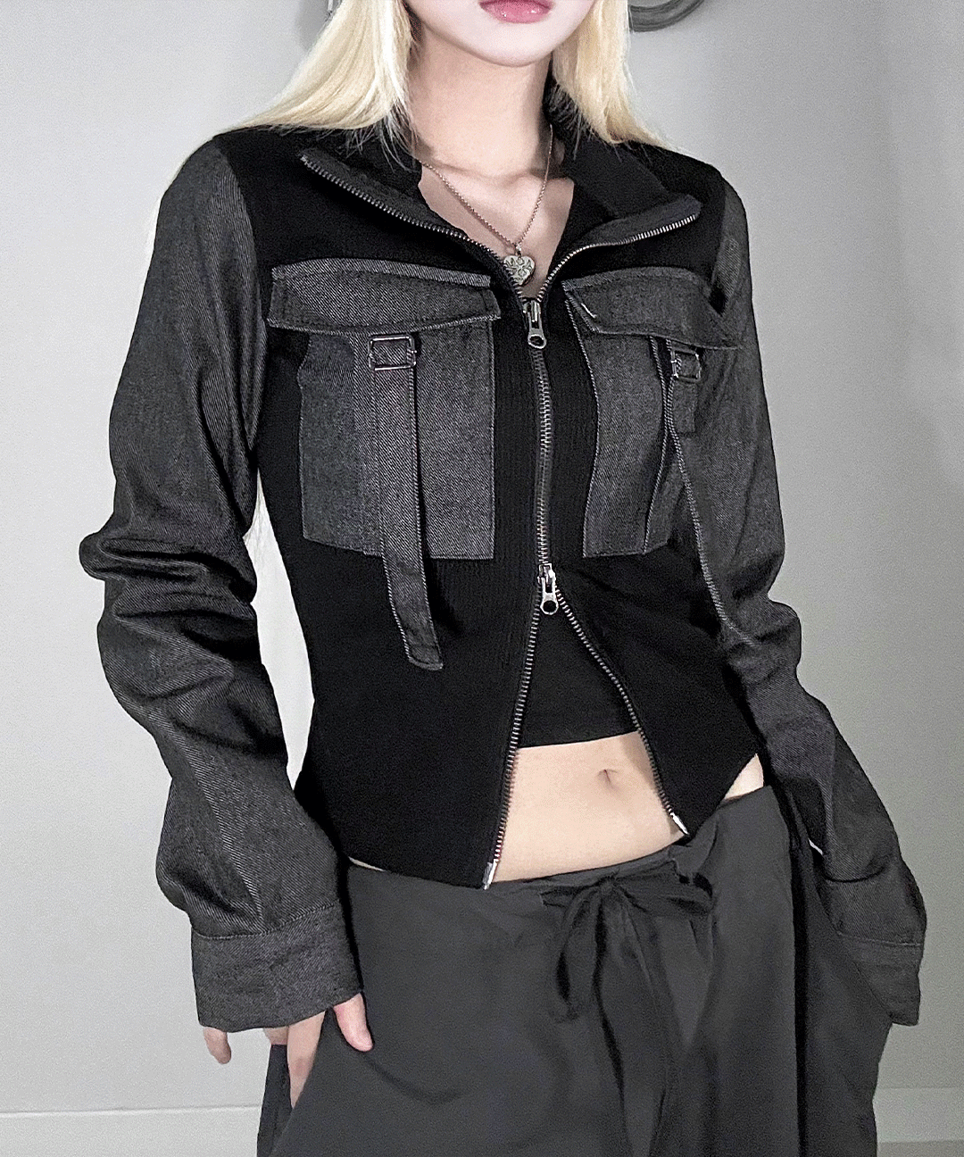 Denim Buckle Zip-up Jacket (3colors)