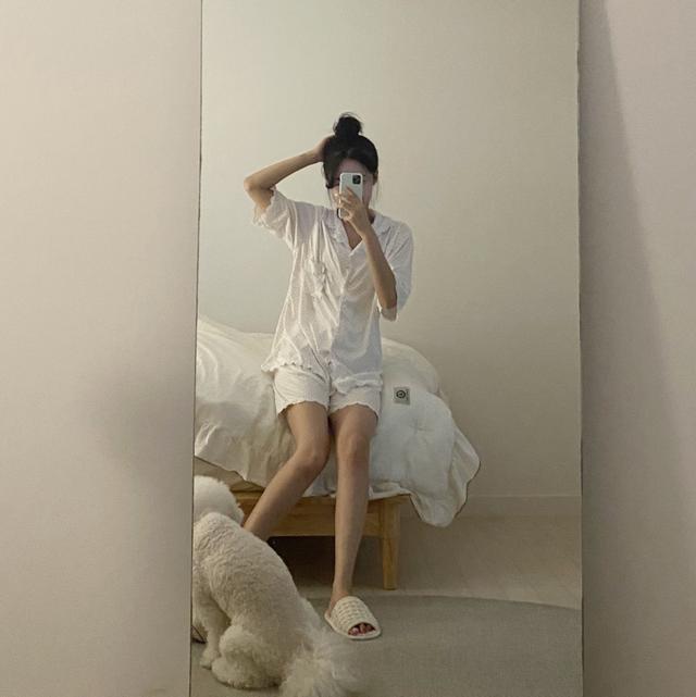 레이스 무지개 땡땡이 반팔 파자마 잠옷 세트