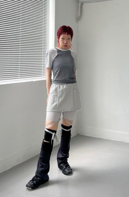 리본 끈 허리 스트링 뒷 밴딩 숏 치마 바지