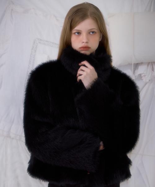 Crop Mix Fur Jacket [Black]