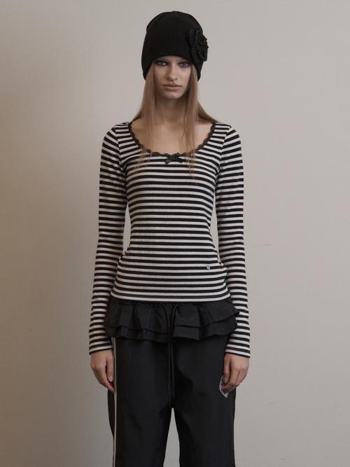 STRIPE LACE TOP / WHITE