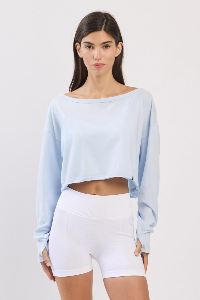 TL128 CROP MESH L/S TOP SKYBLUE