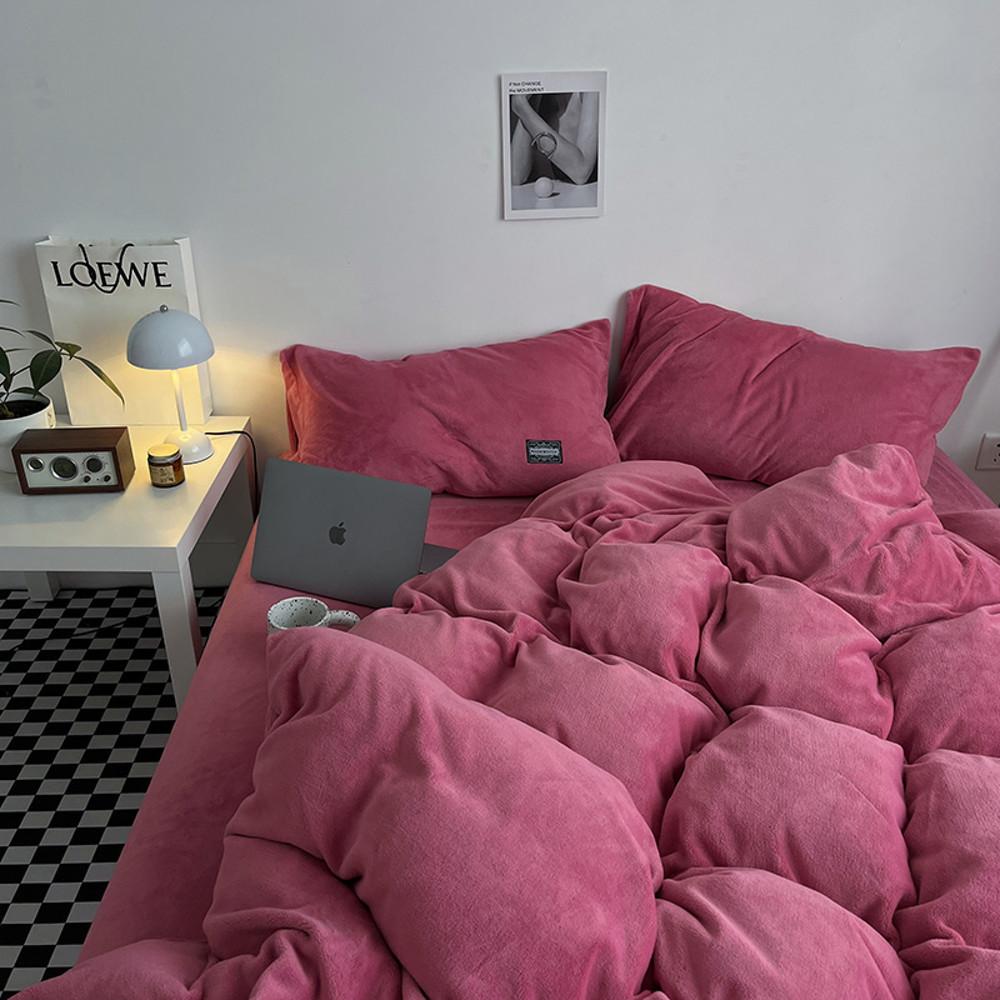 베이직 핑크톤 벨벳 침구 커버 세트 4피스