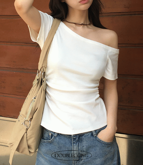 더블콩 [허리잘록핏]옆셔링 언발 반팔티(3colors)