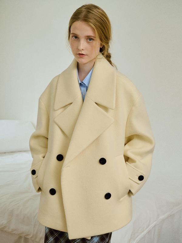 Oversized Double Wool Pea Coat - Butter Milk