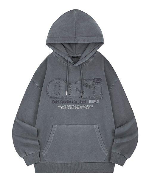 ODSD 피그먼트 데미지 오버핏 후드 - LIGHT CHARCOAL