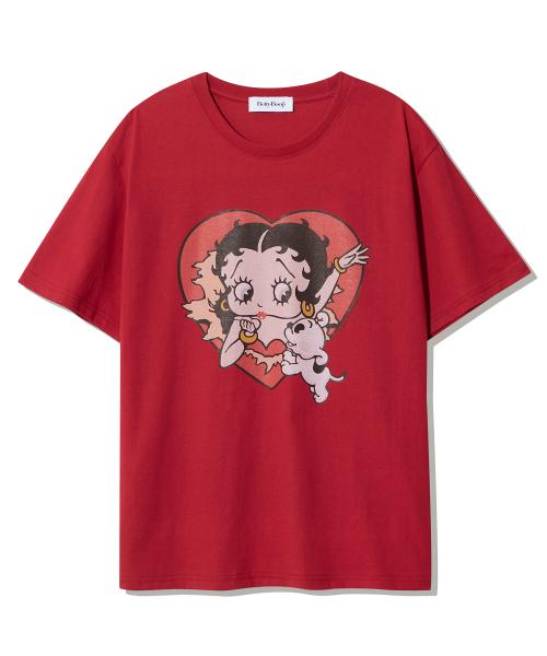 베티붑 하트 버스트 오버핏 반팔티_레드