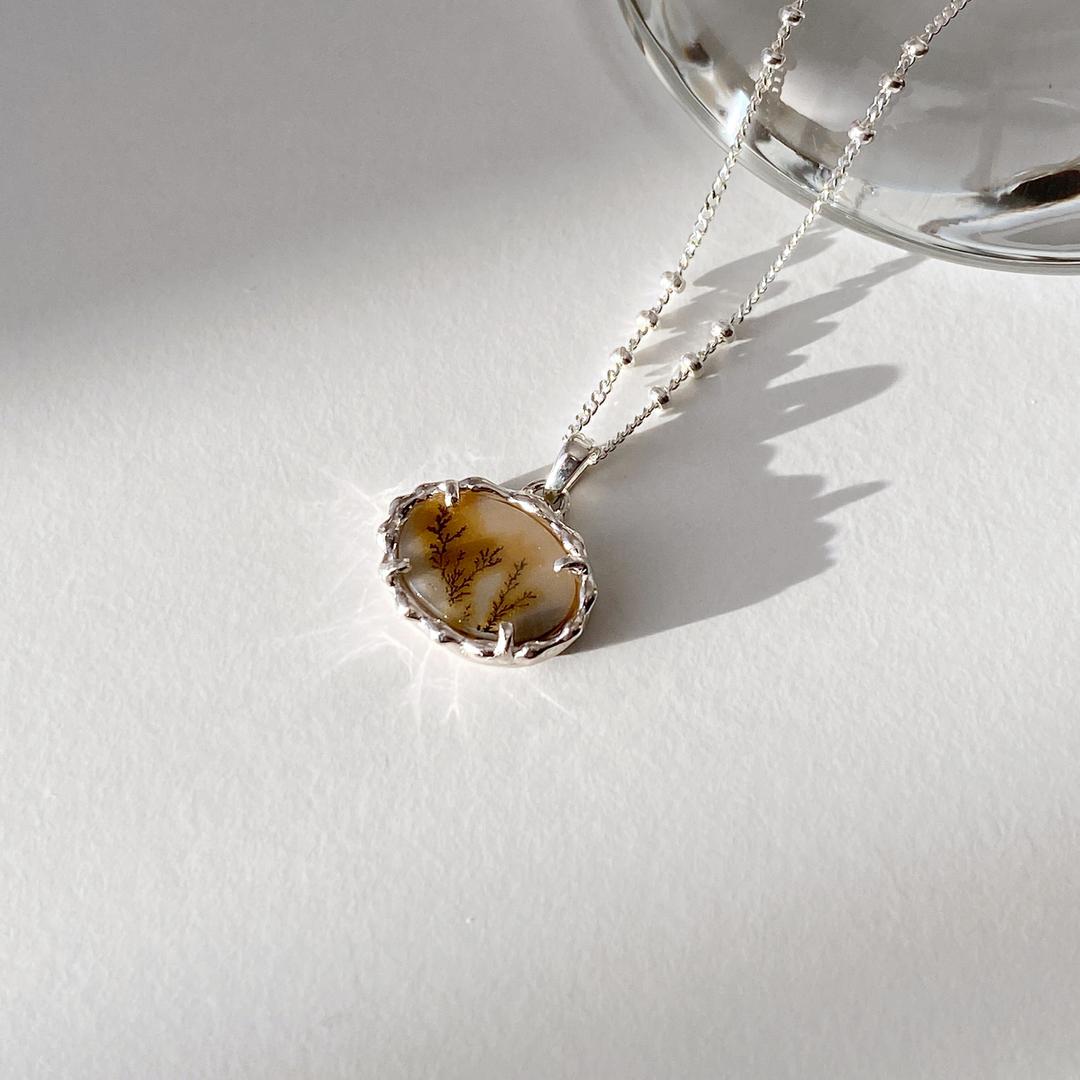 Dendritic Agate necklace_Misty Blue