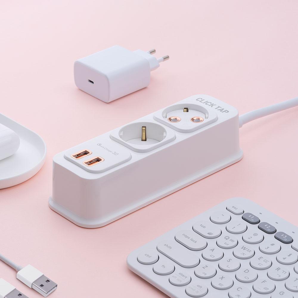 [부엉이클릭탭3] 로즈골드 Q2 USB 2구 고속충전 멀티탭 멀티콘센트 와디즈 3m