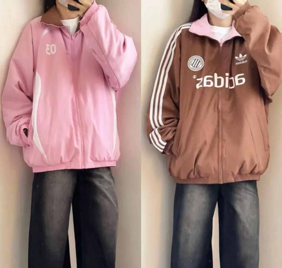 아디다스 리버시블 패디드 양면 바람막이 자켓 브라운 핑크 JL8353