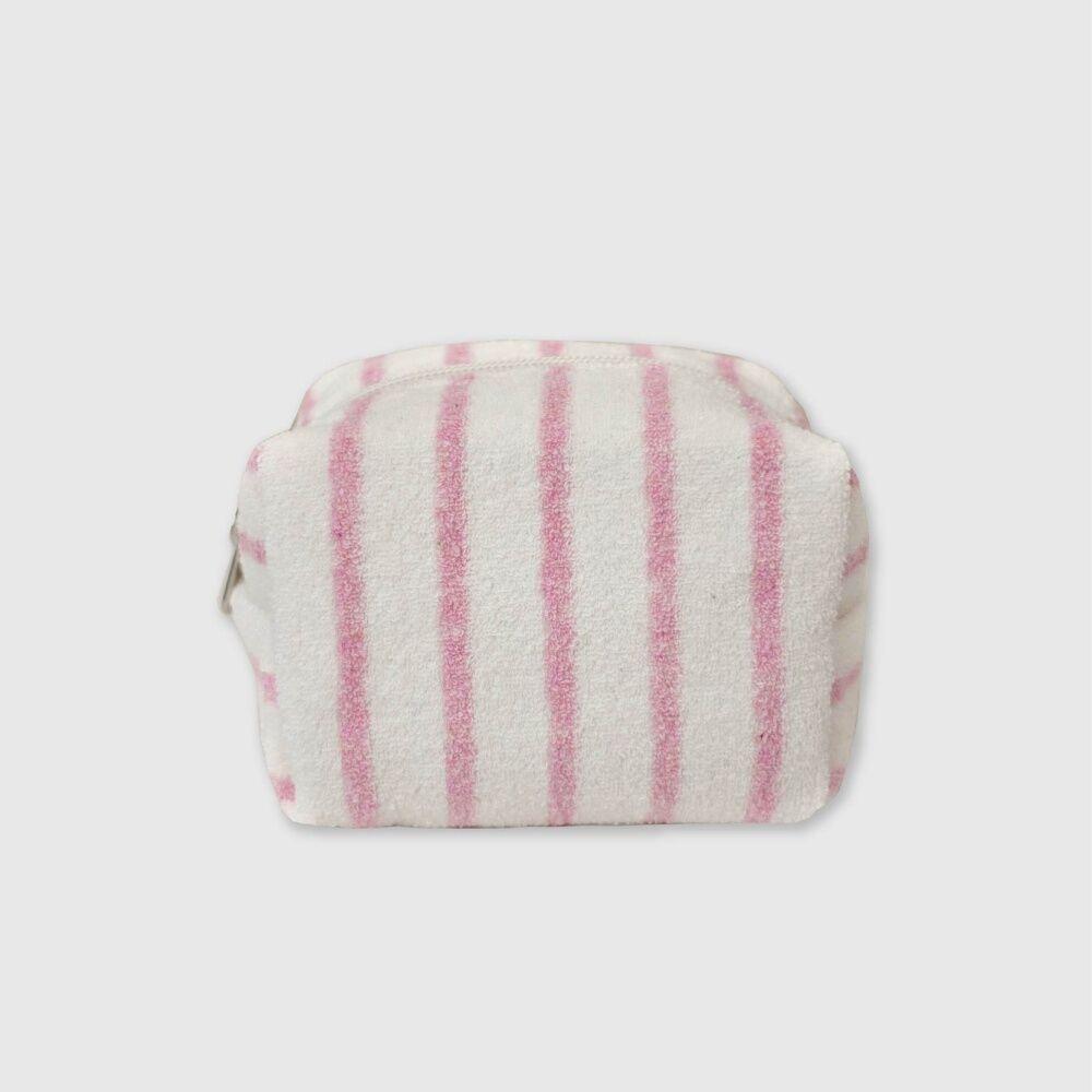 Stripe Terry pouch - white-pink (2sizes)