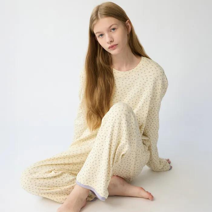 리리엘 순면 여성 잠옷 세트 홈웨어 골지 파자마 긴팔 긴바지