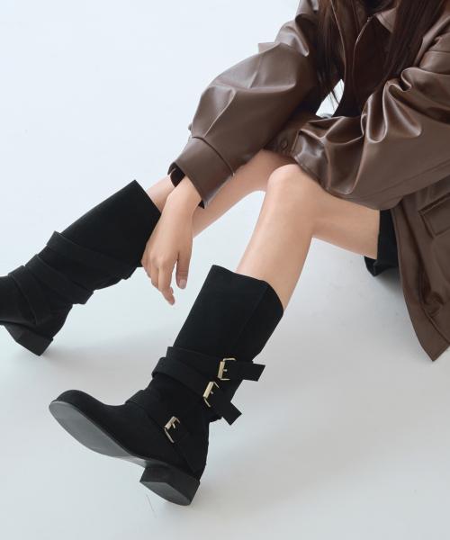 카멜레 레이라01 하프부츠 BLACK 3cm