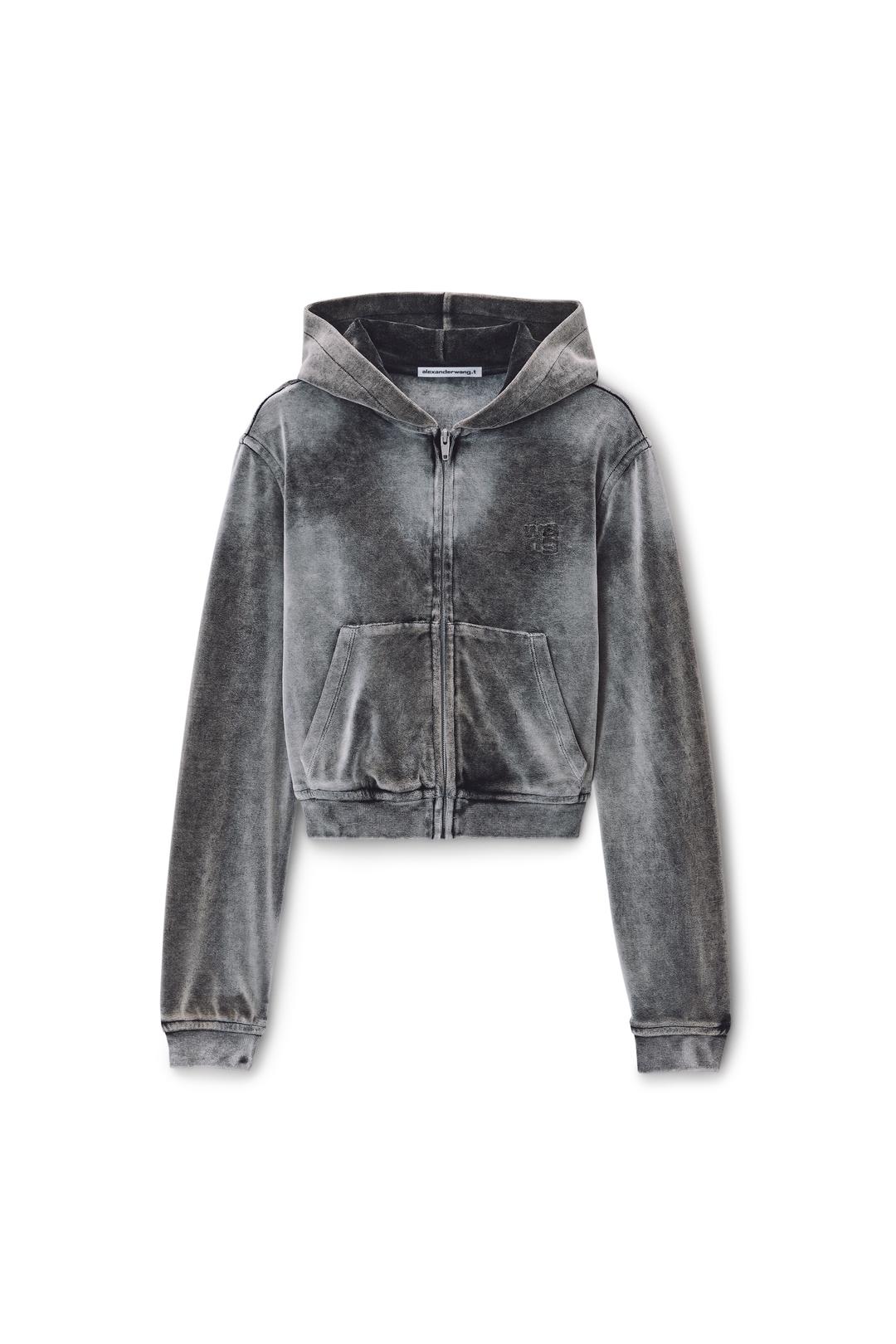 Shrunken Zip-up Hoodie In Crushed Velour