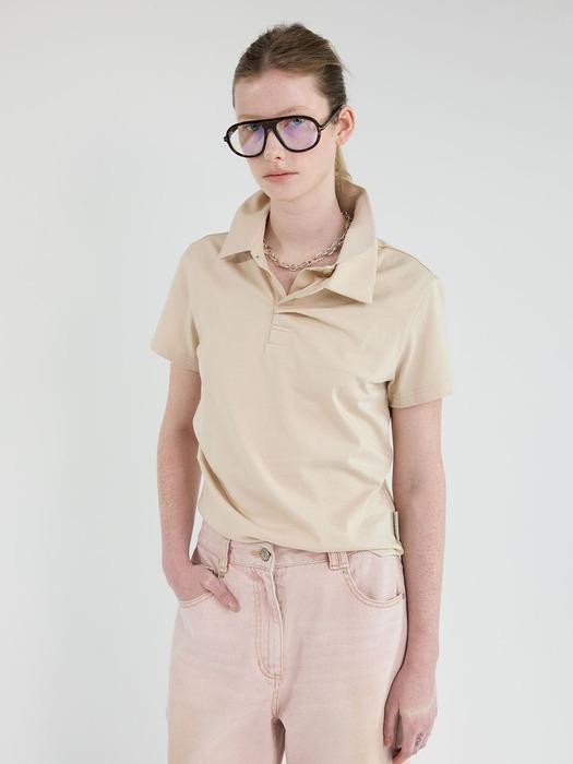 더블 카라 슬림 언발란스 카라 티셔츠 베이지 AW5ME43391