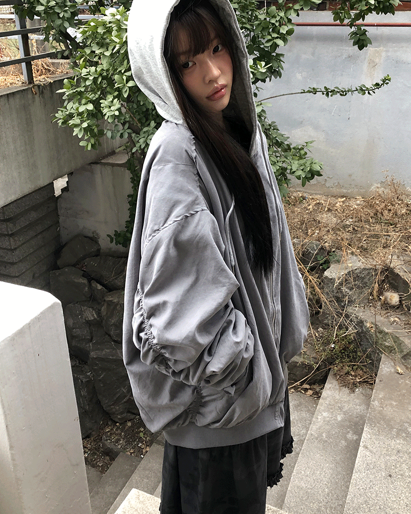 원더원더 [꾸안꾸⭐/일체형] 데빈 오버핏 셔링 투웨이 후드 항공 점퍼