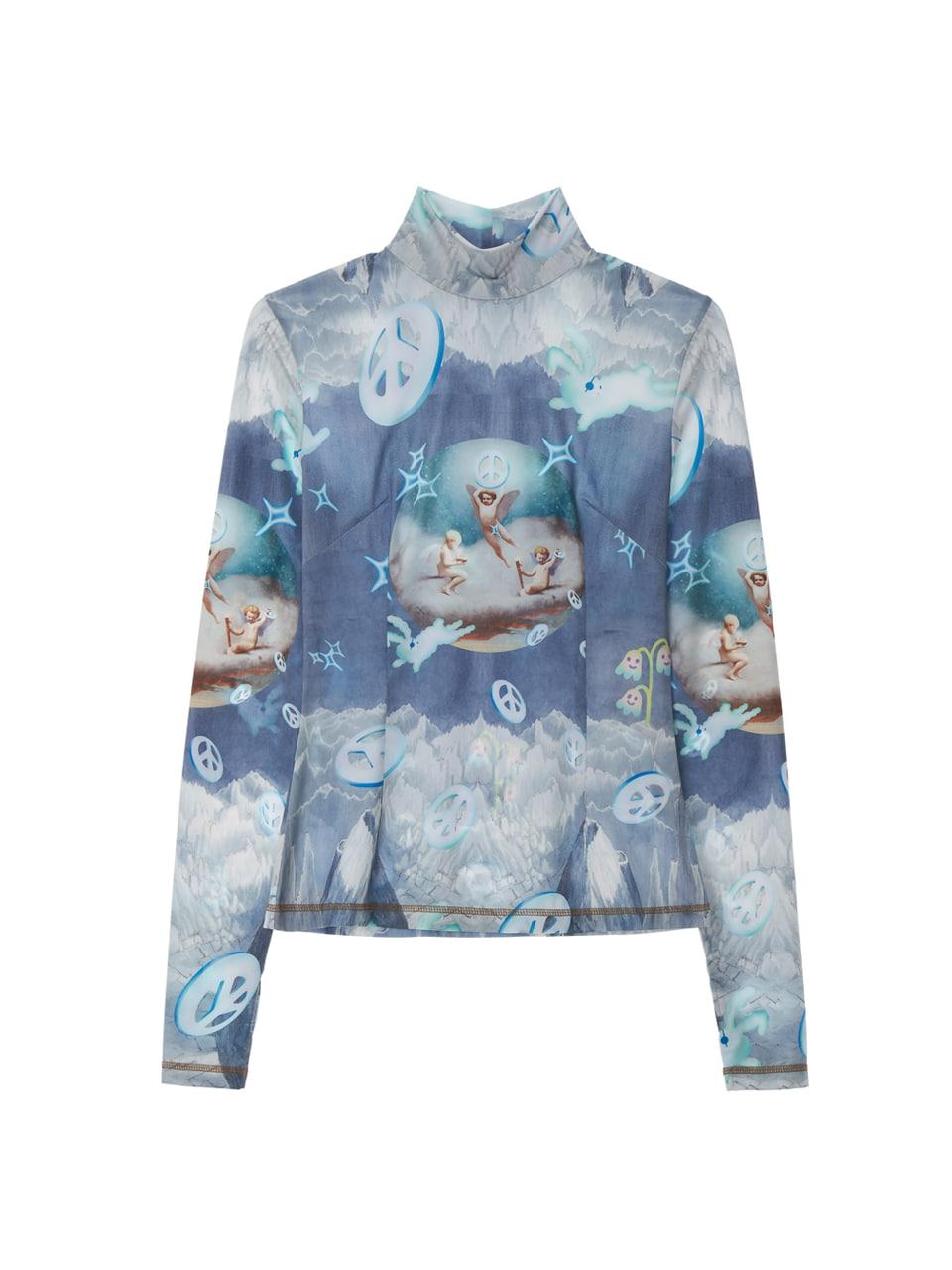 쥬라실 프린트 탑 블루그레이