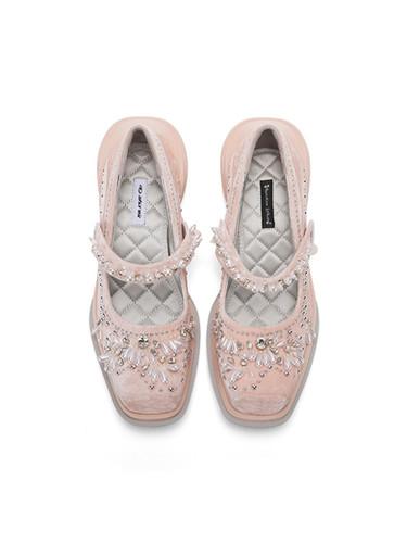 Velvet pearls Shoes- Pink