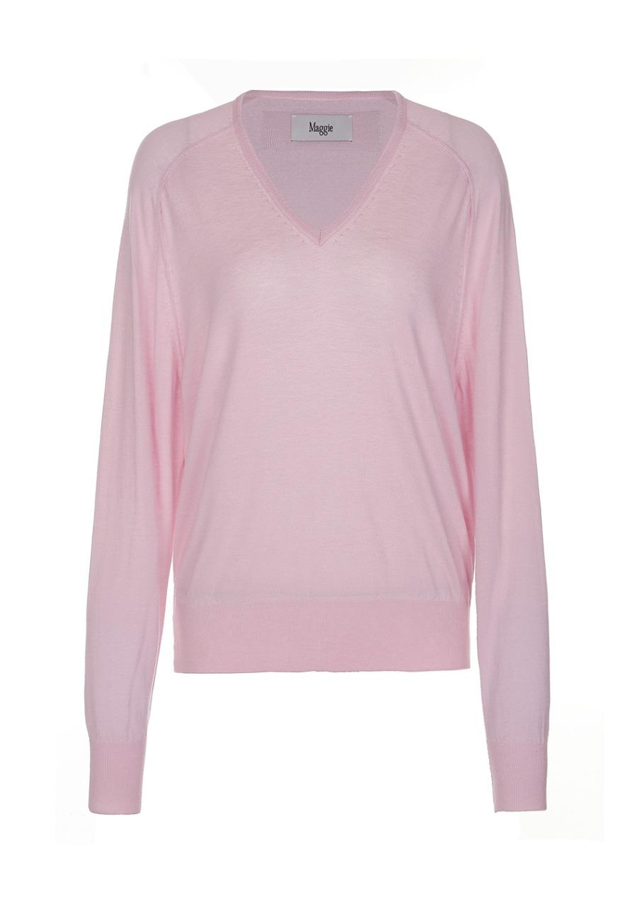 Silky Slim V-neck Pullover (Pink)
