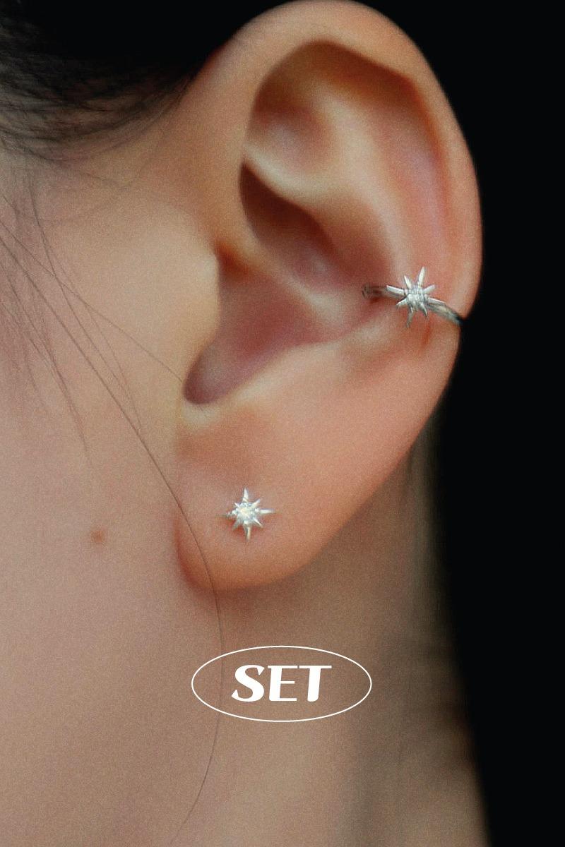 [SET] 925silver 스파클 이어커프 귀찌 (1ea) & 미니 스파클 피어싱 (1ea) 세트