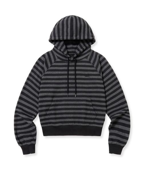 W STRIPE TAG CROP HOODIE - BLACK/CHARCOAL