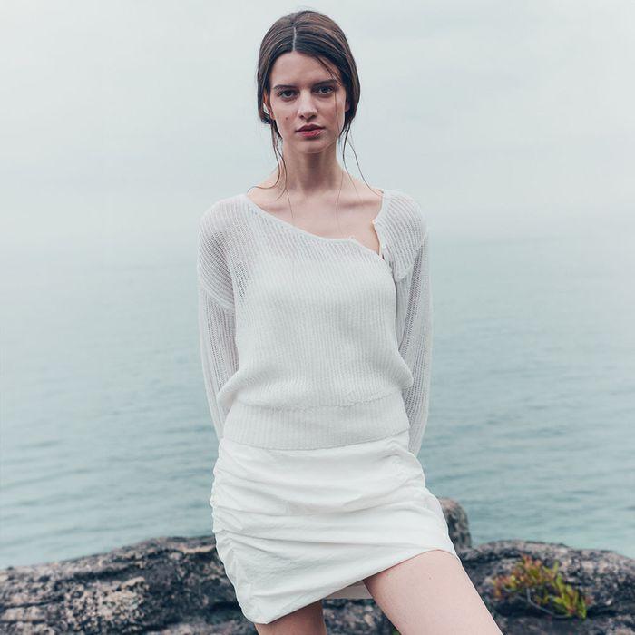 V Neck Slit Knit Top SK4MP785_2color