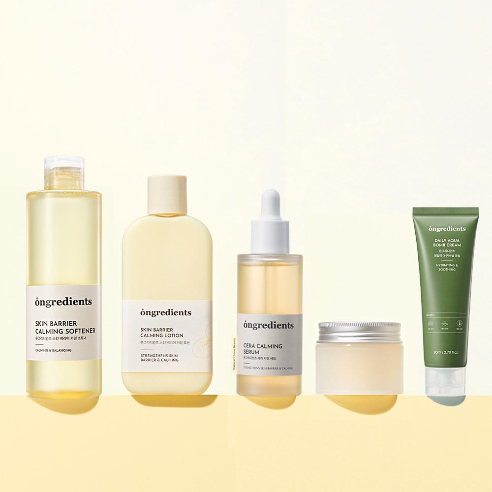 [지출광 단독SET]온그리디언츠 스킨 베리어 카밍 로션 +더 꾸덕한 진정크림+세라 카밍 세럼+스킨 베리어 카밍 소프너+데일리 아쿠아 밤 크림