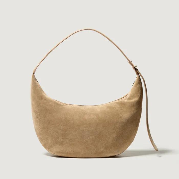 Real suede hobo bag - Sand beige