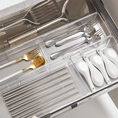 안심소재 인증 칸조절 투명 키친트레이 싱크대 서랍 정리함