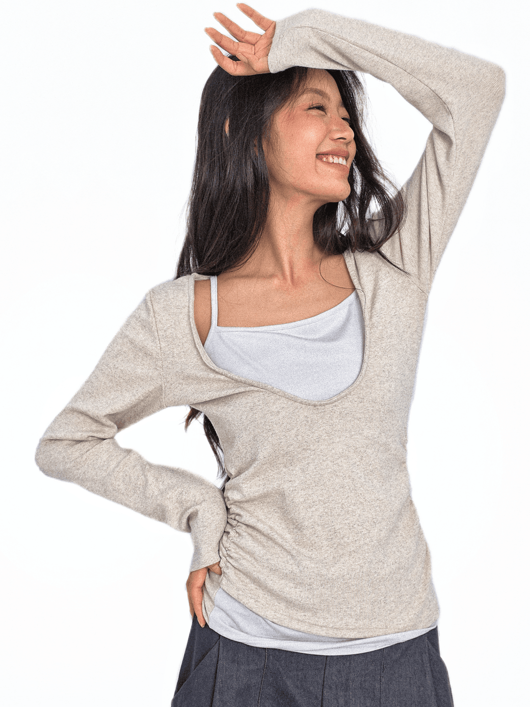 (10월3일 출고)Old Memory Layered Unbalanced Long Sleeve_Ivory