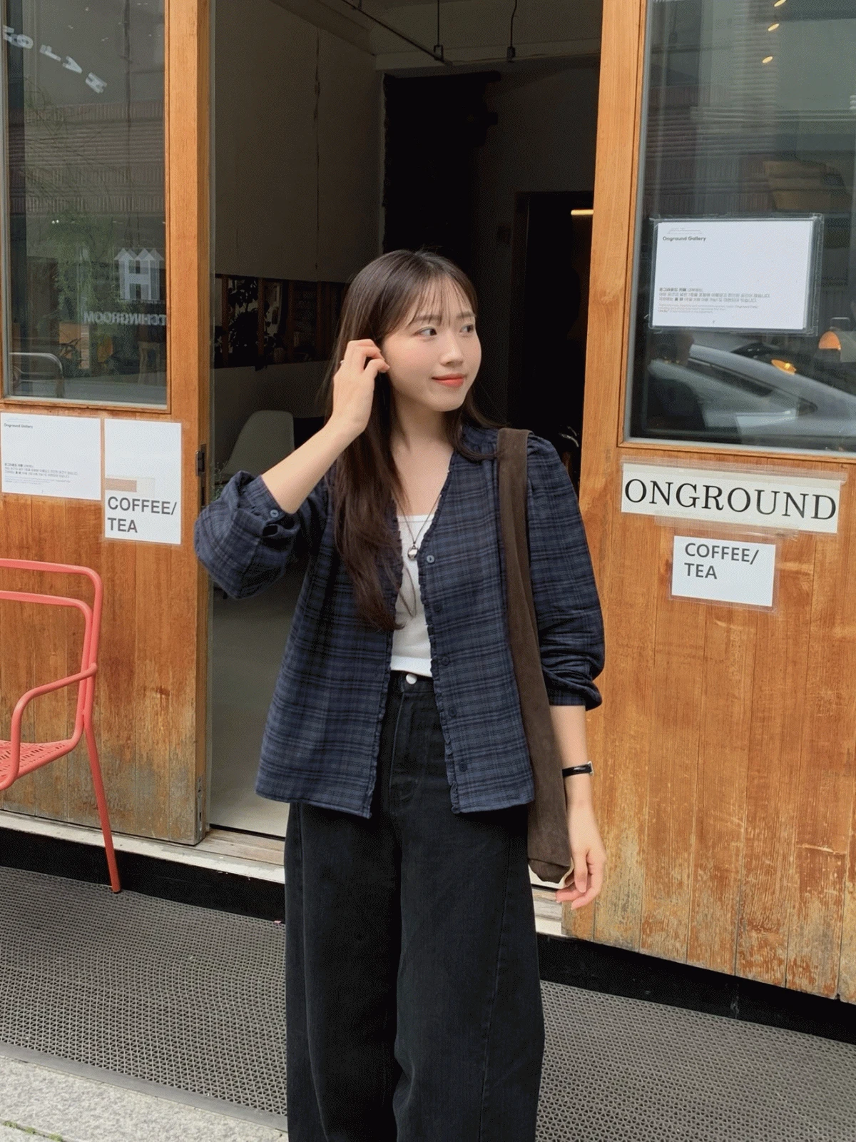 코지 체크 블라우스